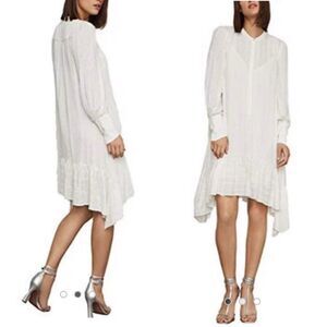 BCBGMAXAZRIA Long Sleeve Eyelet Handkerchief Hem Midi Dress Gardenia Ivory XS